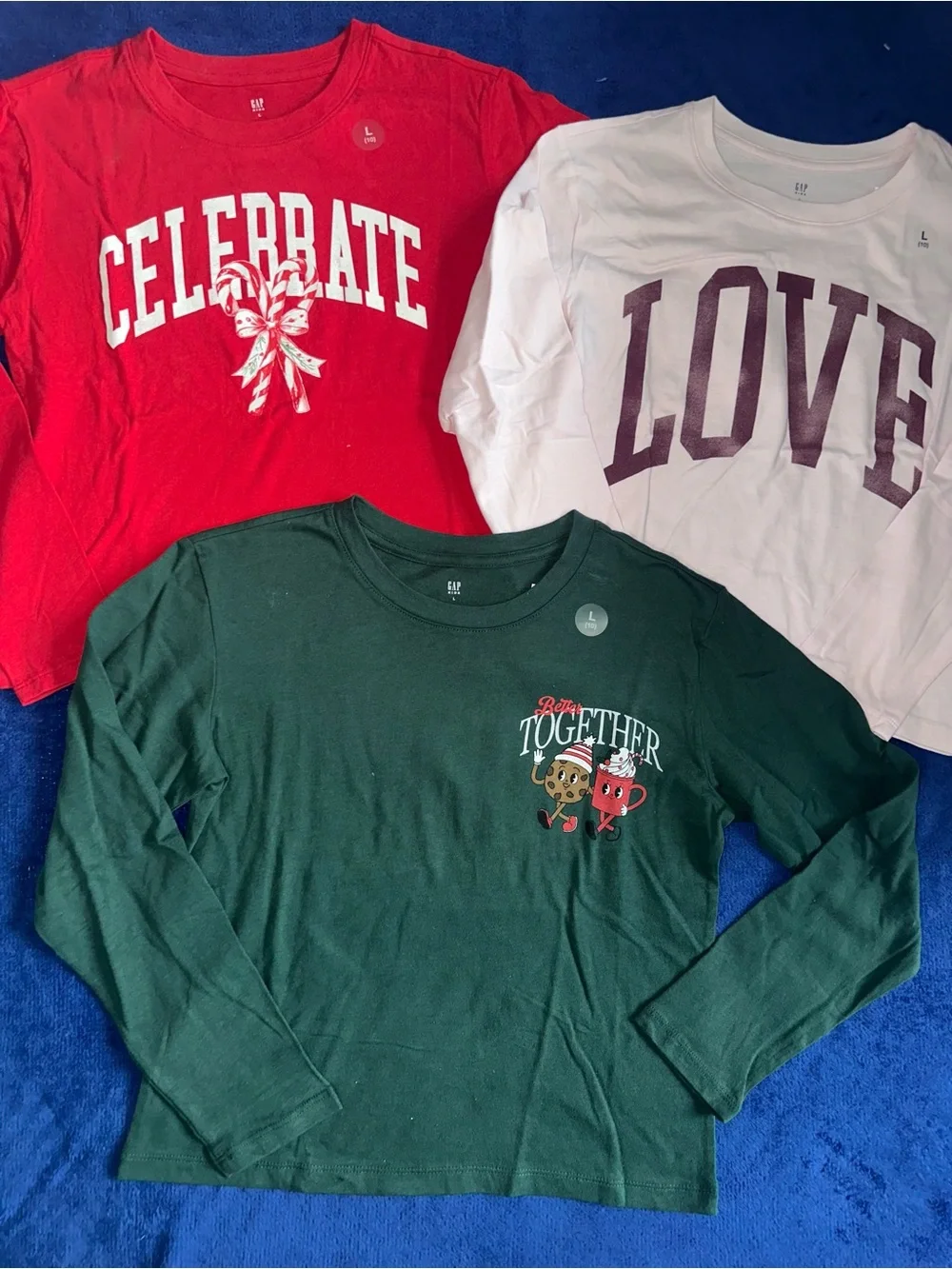Gap Girls Size Large L Lot of 3 Long Sleeve T-Shirts Love Holiday Red Green Pink